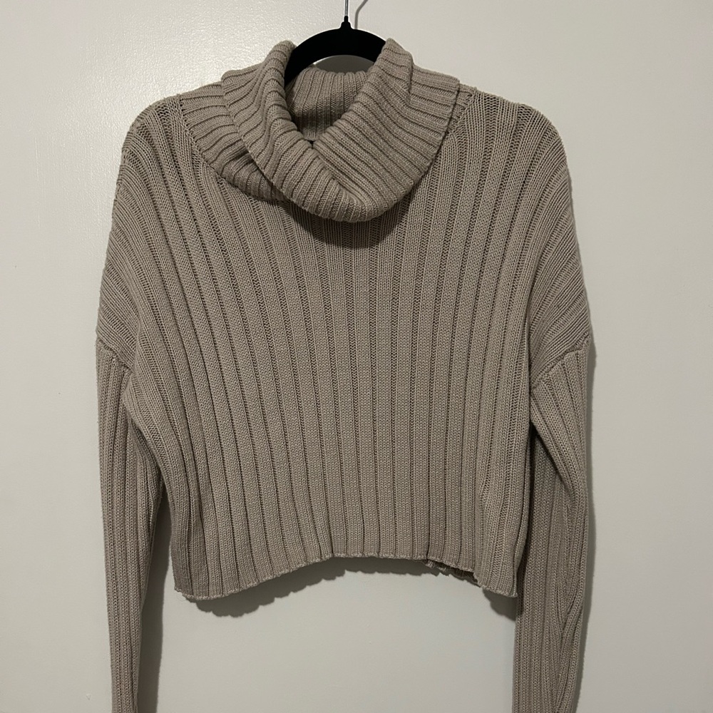 Forever 21 Ribbed Cowl Neck Sweater in Taupe